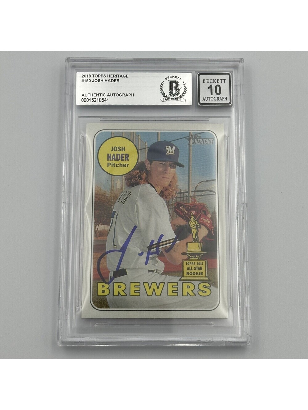 Josh Hader 2018 Topps Heritage #150 Rookie Beckett 10 Signed Milwaukee Brewers